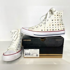 EUC Converse Chuck Taylor Sz 7 Ivory Gold & Silver Studded Hi-Tops